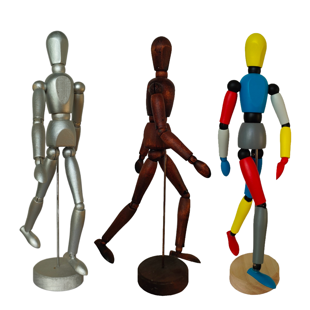 12 Inch Colorful Artist Drawing Wooden Manikin with Base and Flexible Body