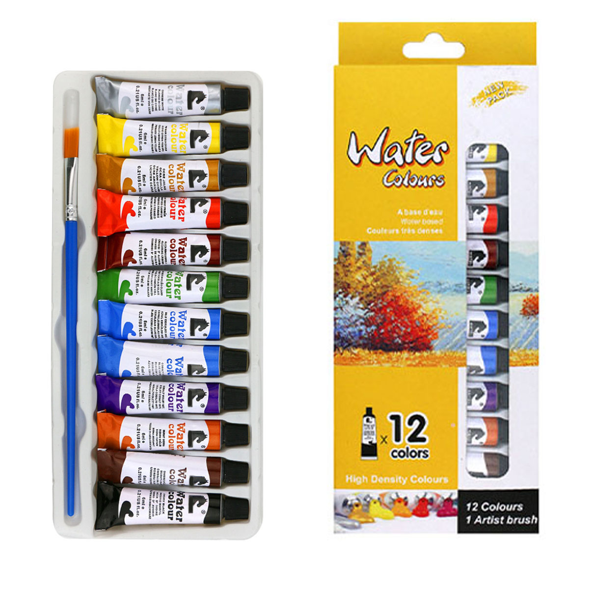 12 tubos de pintura acuarelable de 6 ml